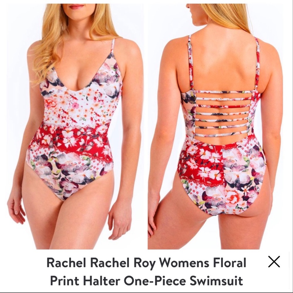 New Rachel Rachel Roy Floral Halter One-Piece Swimsuit bathing suit pink small